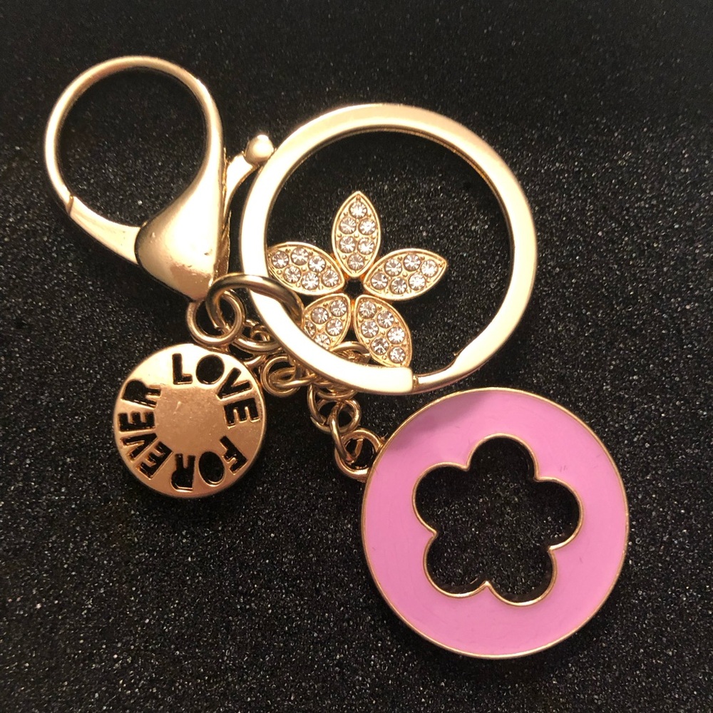 Gold-Tone Lilac Flower Charm Purse Keychain Love Forever 💕🌻 Simple Romantic NEW - Picture 2 of 7